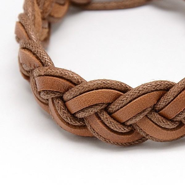 Trendy Unisex Casual Style Braided Waxed Cord And Leather Bracelets
