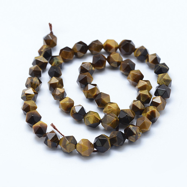 

PandaHall Natural Tiger Eye Beads Strands, Star Cut Round Beads, Grade A, Faceted, 8~8.5mm, Hole: 1mm, about 48~50pcs/strand, 14.9~15.1 inch..., Orange