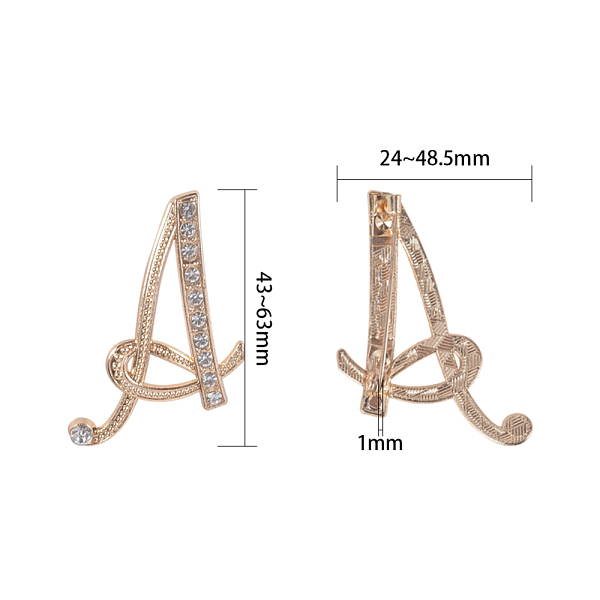 

PandaHall Alloy Brooches, with Rhinestone, Alphabet A, Mixed Color, 45x36mm, Pin: 1mm, 2pcs/box Alloy+Rhinestone