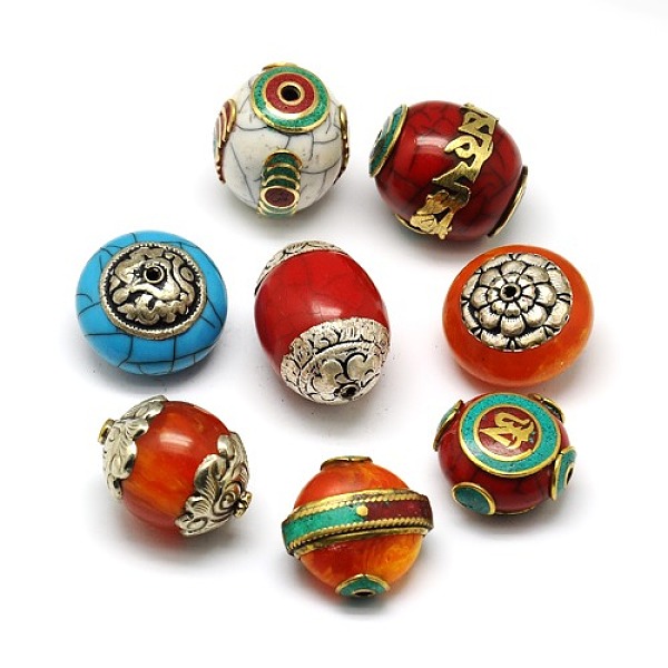 

PandaHall Handmade Tibetan Style Beads, Thailand 925 Sterling Silver or Brass with Turquoise, Beeswax or Synthetic Coral, Mixed Shapes..., Multicolor