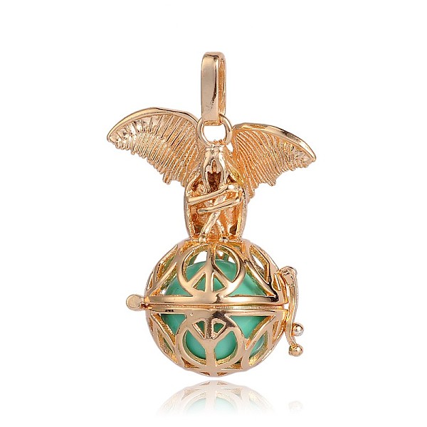 

PandaHall Golden Plated Brass Hollow Round Cage Pendants, with No Hole Spray Painted Brass Beads, Turquoise, 38x31x20mm, Hole: 3x8mm Brass..., Green