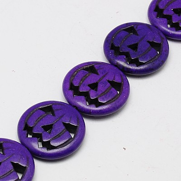 

PandaHall Synthetic Turquoise Beads Strands, Dyed, Halloween Pumpkin Jack-O'-Lantern Jack o Lantern, Indigo, 15x3.5mm, Hole: 1mm, about..., Purple