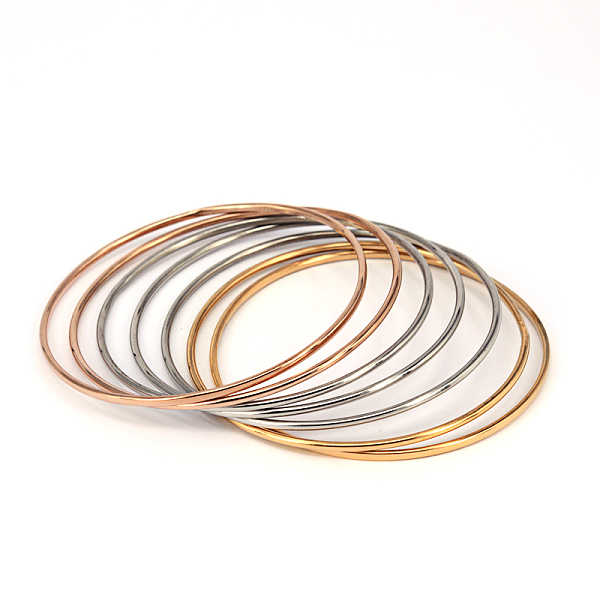 

PandaHall 304 Stainless Steel Bangles, Mixed Color, 68.8mm, 1.5mm, about 7pcs/set 304 Stainless Steel