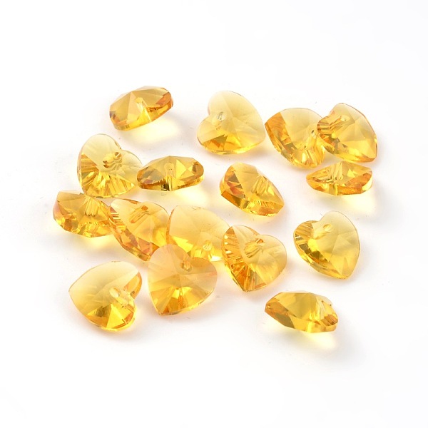 

PandaHall Romantic Valentines Ideas Glass Charms, Faceted Heart Charm, Gold, 10x10x5mm, Hole: 1mm Glass Heart Gold