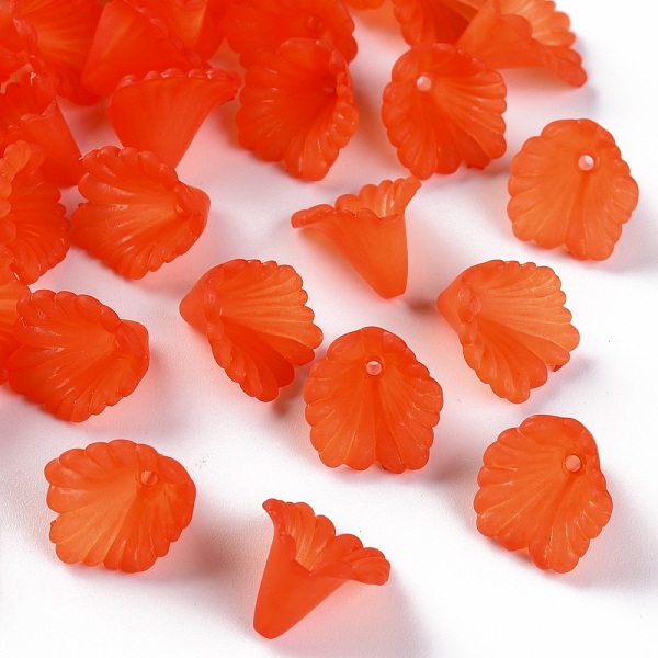 

PandaHall Frosted Acrylic Bead Caps, Flower, Orange Red, 12x12x9mm, Hole: 1.2mm, about 1700pcs/500g Acrylic