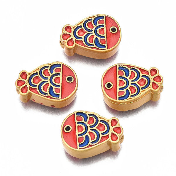 

PandaHall Rack Plating Alloy Enamel Beads, Cadmium Free & Lead Free, Matte Gold Color, Fish, Red, 14x10x5mm, Hole: 0.7mm Alloy+Enamel Fish...
