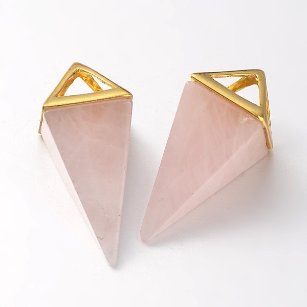 

PandaHall Natural Rose Quartz Point Pendulum Pendants, with Golden Plated Brass Findings, 30~34x15x15mm, Hole: 5x6mm Rose Quartz Others