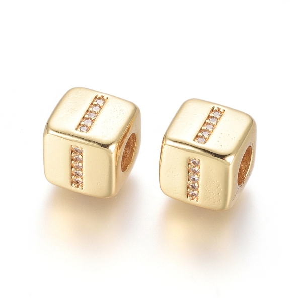 

PandaHall Brass Micro Pave Cubic Zirconia European Beads, Horizontal Hole, Large Hole Beads, Long-Lasting Plated, Cube with Letter, Golden..., Clear