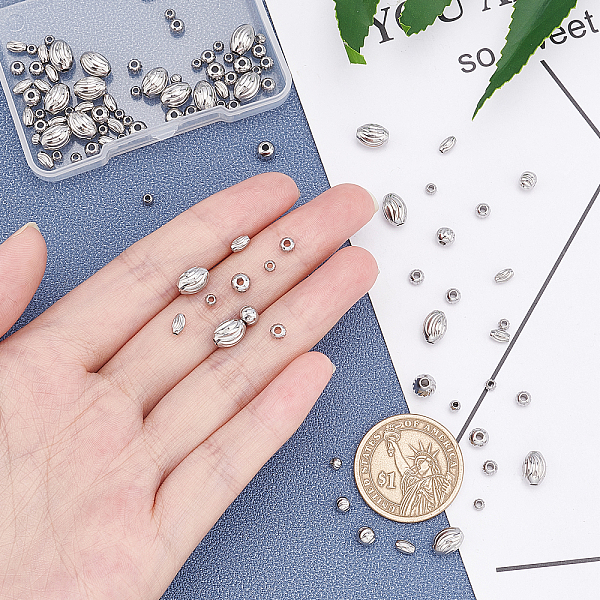 

PandaHall Unicraftale 304 Stainless Steel Corrugated Beads, Oval & Round, Stainless Steel Color, 5x3mm, hoie:1.2mm, 100pcs/box 304 Stainless...