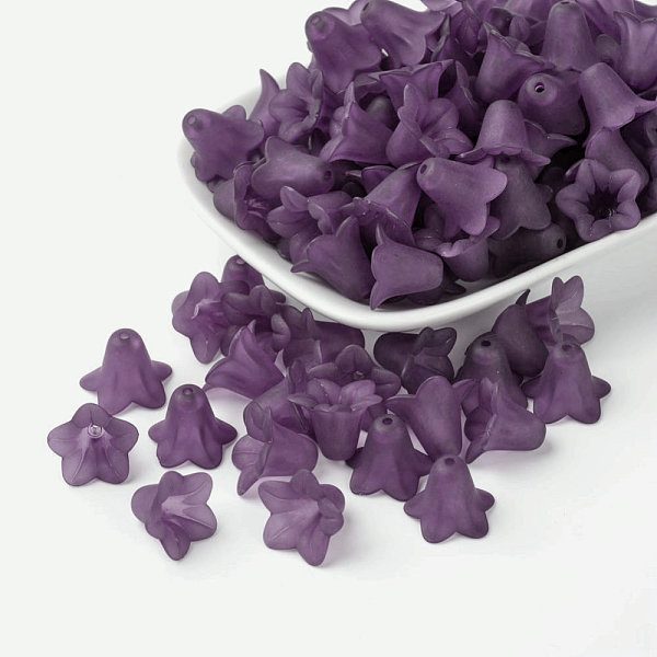 

PandaHall Indigo Frosted Transparent Acrylic Flower Beads, 17.5x12mm, Hole: 1.5mm Acrylic Flower Purple