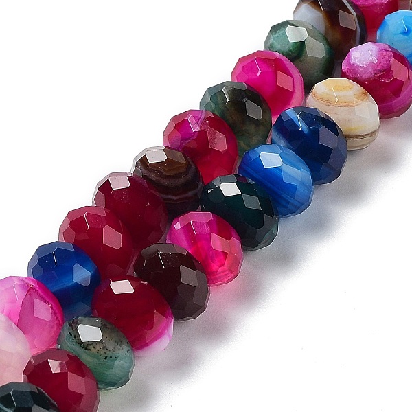 

PandaHall Natural Banded Agate/Striped Agate Beads Strands, Dyed & Heated, Faceted Rondelle, Colorful, 10~10.5x6.5~6.8mm, Hole: 1mm, about...