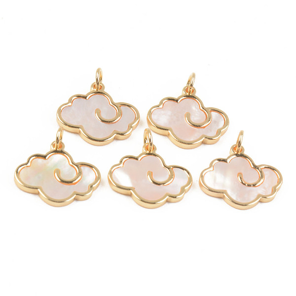 

PandaHall Natural White Shell Mother of Pearl Shell Pendants, with Golden Brass Findings and Jump Ring, Cloud, Seashell Color, 15x16.5x2mm...