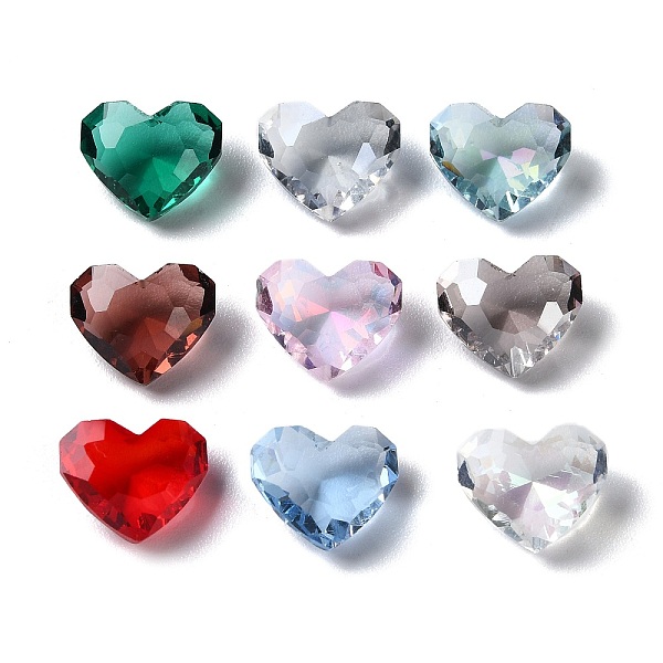 PandaHall Transparent Glass Rhinestone Cabochons, Faceted, Heart, Pointed Back, Mixed Color, 9.5x12x5.5mm Glass Rhinestone Heart Multicolor