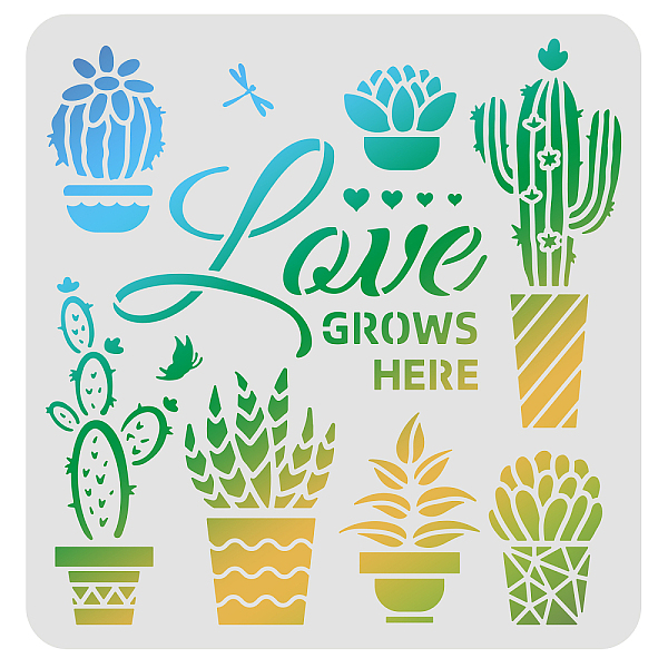 PandaHall FINGERINSPIRE Love Grows Here Stencils 30x30cm Potted Plants Painting Stencil Reusable Cactus Succulents Drawing Stencil Template...