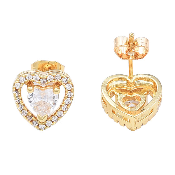 

PandaHall Cubic Zirconia Heart Stud Earrings, Golden Brass Jewelry for Women, Nickel Free, Clear, 10x10.5mm, Pin: 0.7mm Cubic Zirconia Heart...