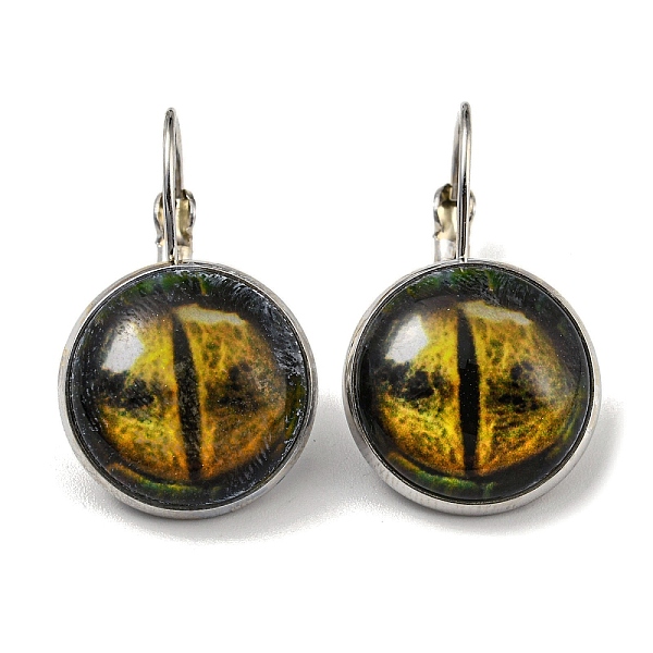 

PandaHall Dragon Eye Glass Leverback Earrings with Brass Earring Pins, Goldenrod, 29mm Glass Eye Gold