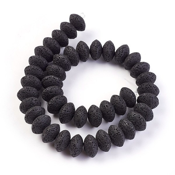 

PandaHall Natural Lava Rock Beads Strands, Dyed, Rondelle, Black, 15~16x9.5~9.7mm, Hole: 2.5mm, about 42pcs/strand, 15.15 inch~15.55 inch...