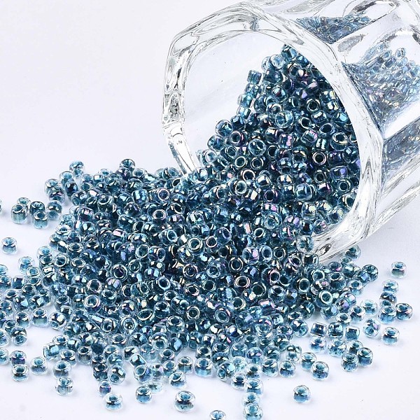 

PandaHall 6/0 Glass Seed Beads, Inside Colours, Round Hole, Round, Transparent Colours Rainbow, Blue, 6/0, 4~5x2.5~4.5mm, Hole: 1.2mm, about...