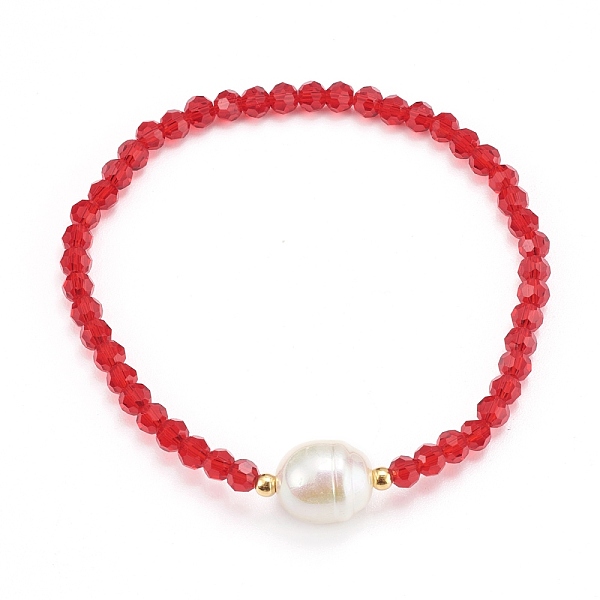 

PandaHall Faceted Round Glass Beaded Stretch Bracelets, with Acrylic Beads and 304 Stainless Steel Beads, Red, Inner Diameter: 2-1/8 inch...
