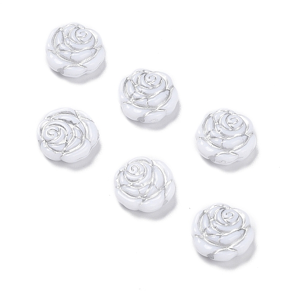 

PandaHall Opaque Acrylic Beads, Metal Enlaced, Rose, White, 13.5x14x4.5~5mm, Hole: 1.6mm, about 950pcs/500g Acrylic Flower White