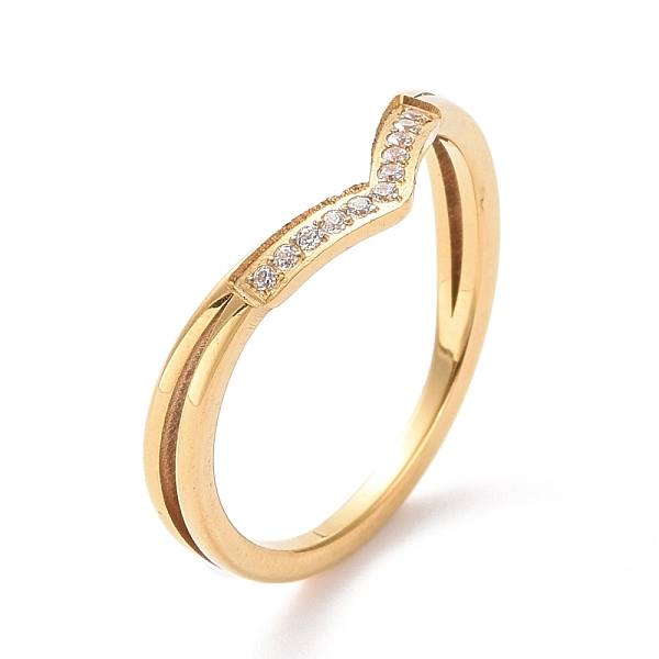 

PandaHall Clear Cubic Zirconia Wave Finger Ring, Ion Plating(IP) 304 Stainless Steel Jewelry for Women, Golden, US Size 5 3/4~9(16.3~18.9mm)...
