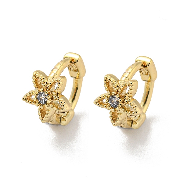 

PandaHall Brass Micro Pave Cubic Zirconia Hoop Earring, Real 18K Gold Plated, Flower, 7.5x6mm Brass Flower
