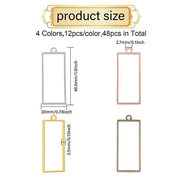 Chgcraft 48 個 4 色合金オープンバックベゼル長方形ペンダント