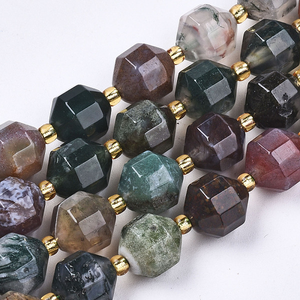 

PandaHall Natural Indian Agate Beads Strands, Faceted, Round, 10x9.5mm, Hole: 1.2mm, Beads: 3.5x2mm, about 32~33pcs/strand, 15.16 inch...
