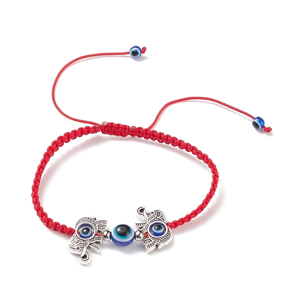 

PandaHall Resin Evil Eye & Alloy Braided Bead Bracelet, Adjustable Bracelet for Women, Elephant Pattern, Inner Diameter: 2-1/8~3-3/4 inch..., Red