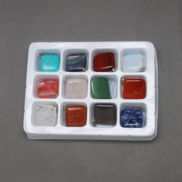 

PandaHall Gemstone Pendants, with Brass Clasps, Mixed Stone, Rhombus, Mixed Color, 29x25x5mm, Hole: 6x2mm, 12pcs/box Mixed Stone Rhombus..., Multicolor