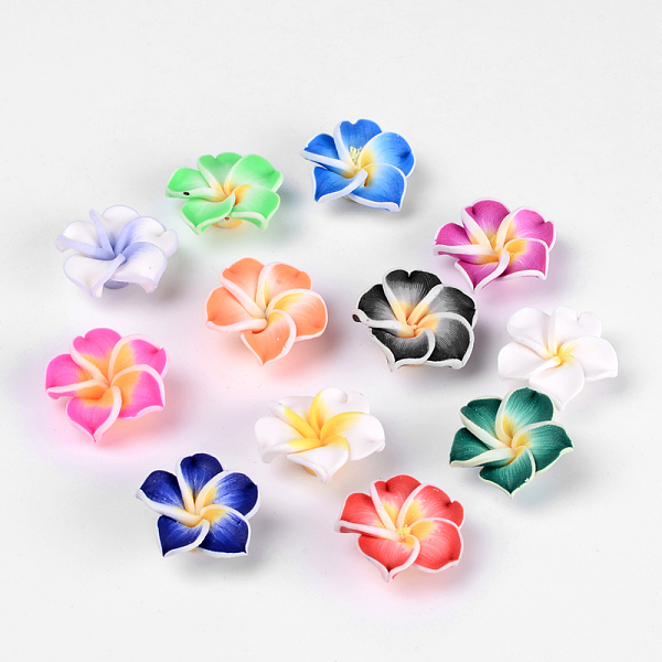 

PandaHall Handmade Polymer Clay 3D Flower Plumeria Beads, Mixed Color, 20x10mm, Hole: 2mm Polymer Clay Flower Multicolor