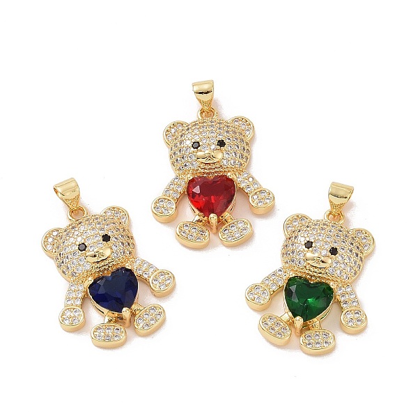

PandaHall Brass Micro Pave Cubic Zirconia Pendants, Bear with Heart Charm, Real 18K Gold Plated, Mixed Color, 26.5x20x5.5mm, Hole: 3.5x4mm..., Multicolor