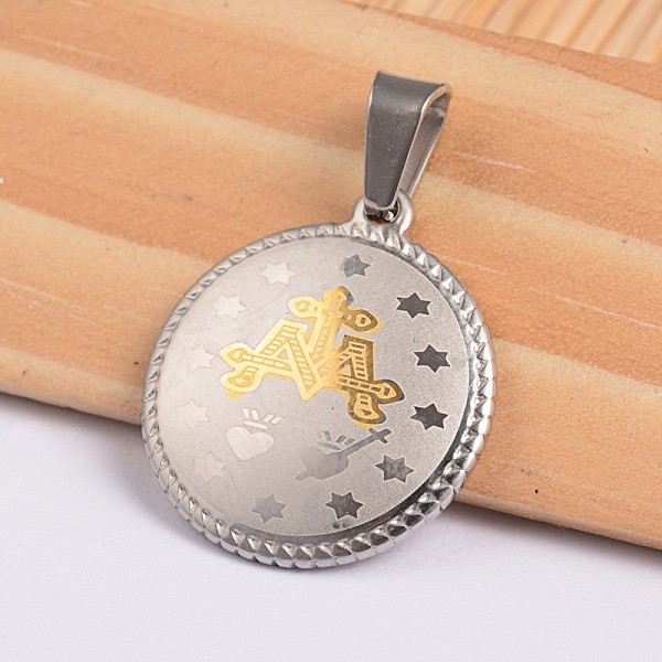 

PandaHall Flat Round with Virgin Mary & Word 304 Stainless Steel Pendants, Golden & Stainless Steel Color, 21.8x19x3.5mm, Hole: 4x6.5mm 304...