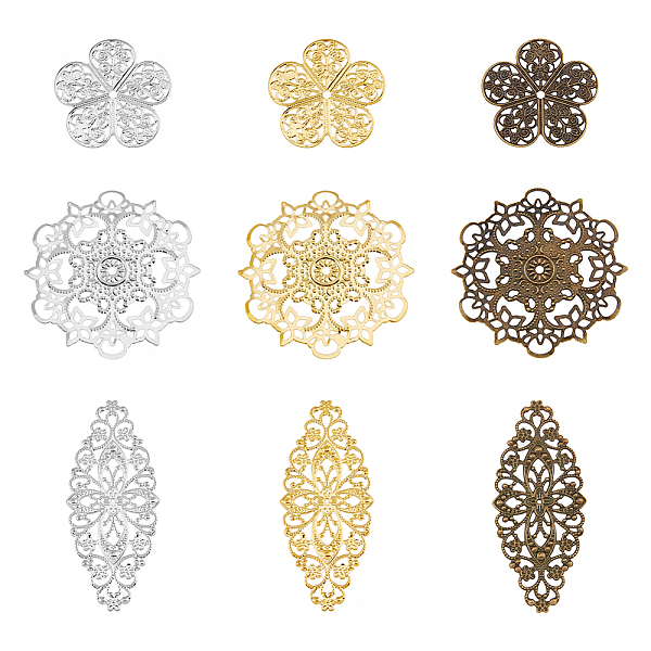 

PandaHall SUPERFINDINGS 54Pcs 9 Style Iron Filigree Joiners Links, Hollow-out, Horse Eye with Flower & Flower, Mixed Color...