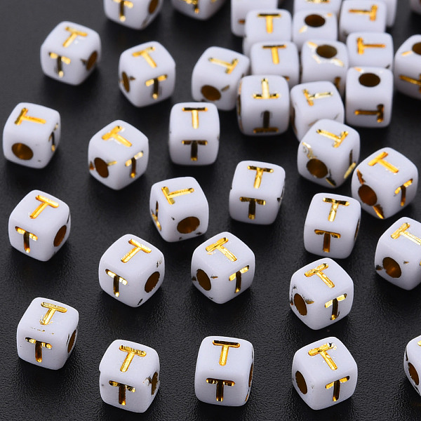 

PandaHall Opaque White Acrylic Beads, Metal Enlaced, Cube with Letters, Letter.T, 4.5mm, Hole: 2mm, about 5000pcs/500g Acrylic Letter T...