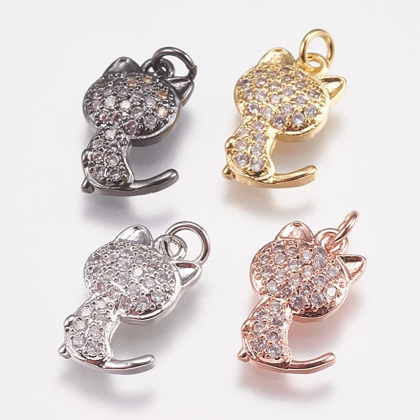 

PandaHall Brass Micro Pave Cubic Zirconia Kitten Charms, Cat Silhouette Shape, Mixed Color, 14x9x2.5mm, Hole: 2mm Brass+Cubic Zirconia Cat..., Clear