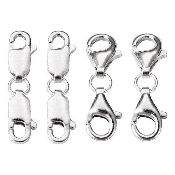 4 Sets 2 Styles Double 925 Sterling Silver Lobster Claw Clasps