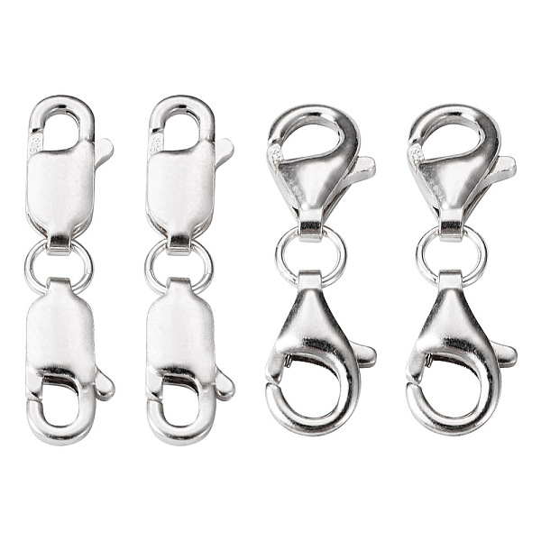

PandaHall 4 Sets 2 Styles Double 925 Sterling Silver Lobster Claw Clasps, Silver, 20~22x5.5~6x2.5~3mm, Inner Diameter: 3x2mm, 2 Sets/style...