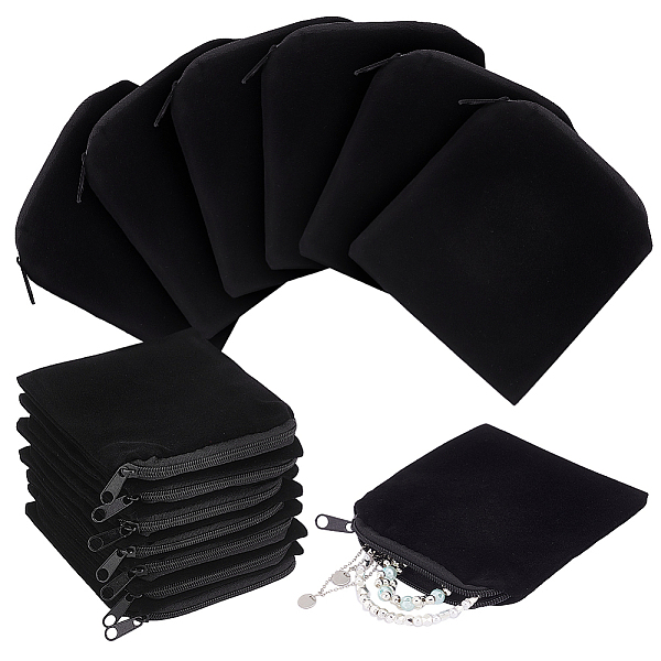 

PandaHall PH 25pcs Velvet Jewelry Bags, 4.1x4.6Inch Black Jewelry Pouches with Alloy Zipper Square Coin Purse Jewelry Storage Bags for...