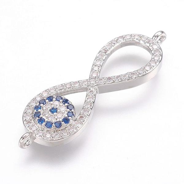 

PandaHall Brass Micro Pave Cubic Zirconia Links, Real Platinum Plated, Infinity, 10x33x3mm, Hole: 1mm Brass+Cubic Zirconia Infinity