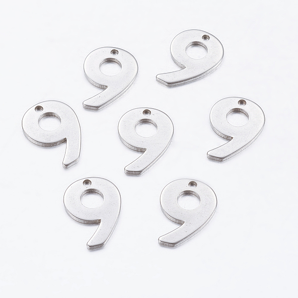 

PandaHall 304 Stainless Steel Pendants, Number, Num.9, 11x8x0.7mm, Hole: 0.5mm 304 Stainless Steel Number