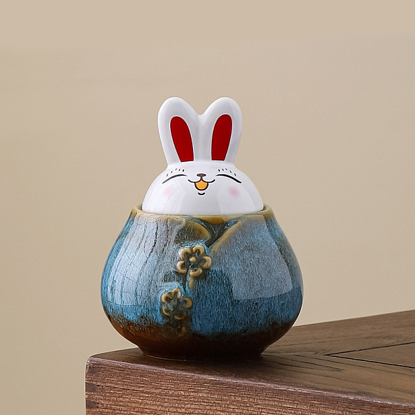 PandaHall Rabbit Shape Flambed Glazed Porcelain Storage Containers, Mini Tea Storage, Refillable Bottle, for Tea Coffee Herb Candy Chocolate...
