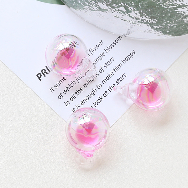 

PandaHall Glass Pendant, Round Ball Charms, Hot Pink, 28x20mm Glass Round