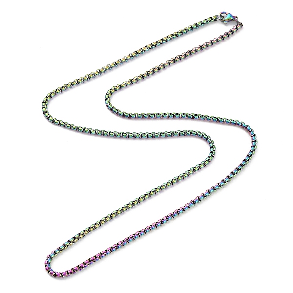

PandaHall Ion Plating(IP) 304 Stainless Steel Box Chain Necklace for Women, Rainbow Color, 23.82 inch(60.5cm) 304 Stainless Steel