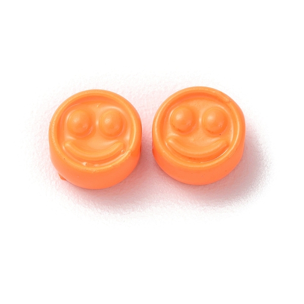 

PandaHall Spray Painted Alloy Beads, Flat Round with Smiling Face, Dark Orange, 7.5x4mm, Hole: 2mm Alloy Flat Round
