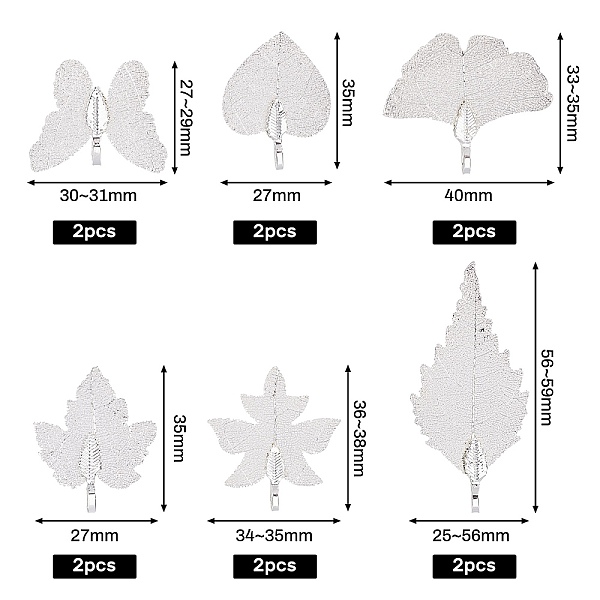 

PandaHall Iron Pendants, Electroplate Natural Leaf, Ginkgo leaf & Maple Leaf & Butterfly & Poplar Leaf & Grape Leaf, Silver Plated...