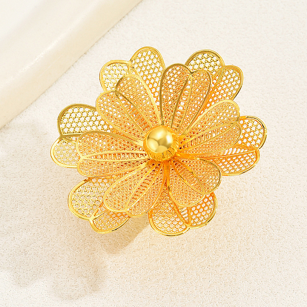 Elegant Flower Iron Open Cuff Ring for Women's Wedding Dress Accessories
