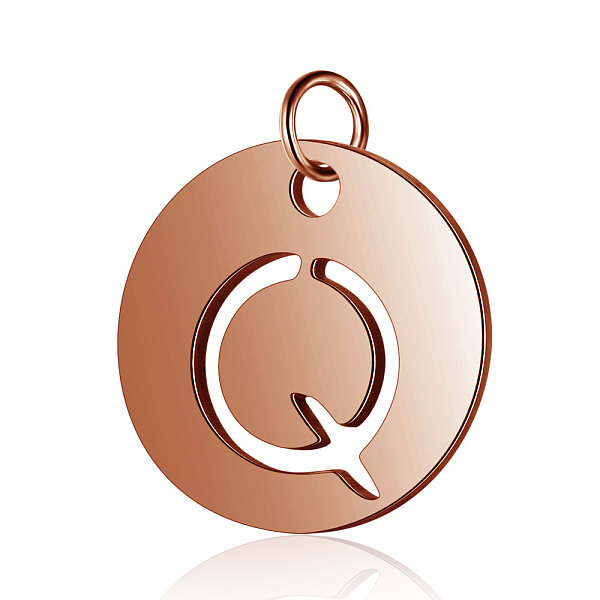 

PandaHall 304 Stainless Steel Charms, Flat Round with Letter, Rose Gold, Letter.Q, 12x1mm, Hole: 2.5mm 304 Stainless Steel Letter Q