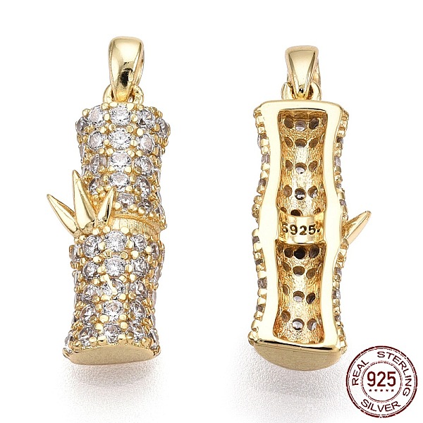 

PandaHall 925 Sterling Silver Micro Pave Cubic Zirconia Pendants, with S925 Stamp, Bamboo Charms, Nickel Free, Real 18K Gold Plated..., Clear