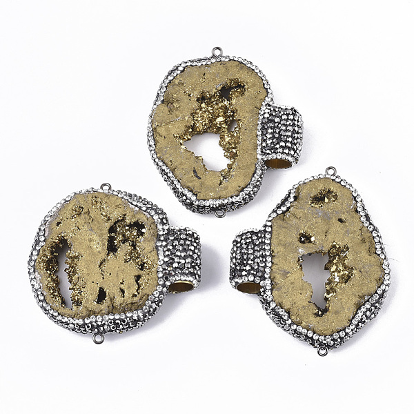 

PandaHall Dyed Natural Druzy Quartz Chandelier Components Links, with Gunmetal Iron Loop, Polymer Clay Rhinestones & Brass Findings, Nuggets..., Yellow